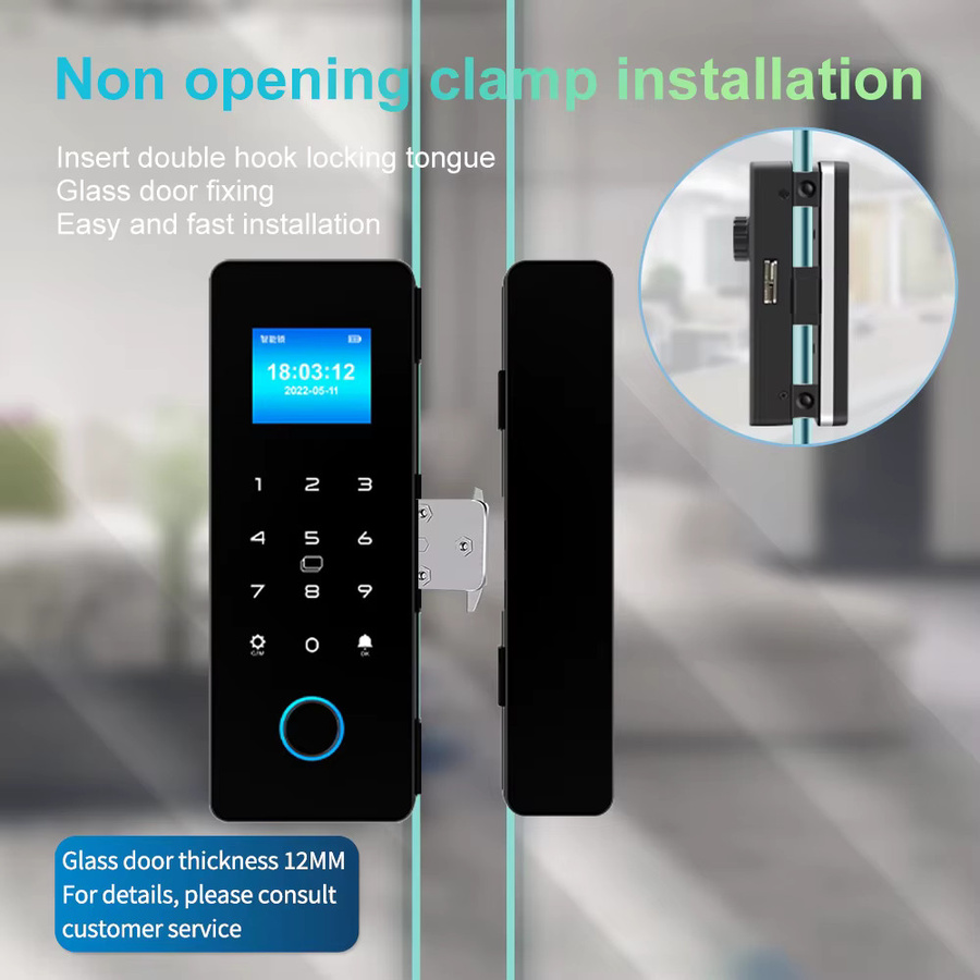 Haha-Lock Elektronisches digitales Türschloss für Glastüren in Schwarz mit Fingerabdruck, Bluetooth, App-Steuerung, Passcode und IC-Karte - Bild 2