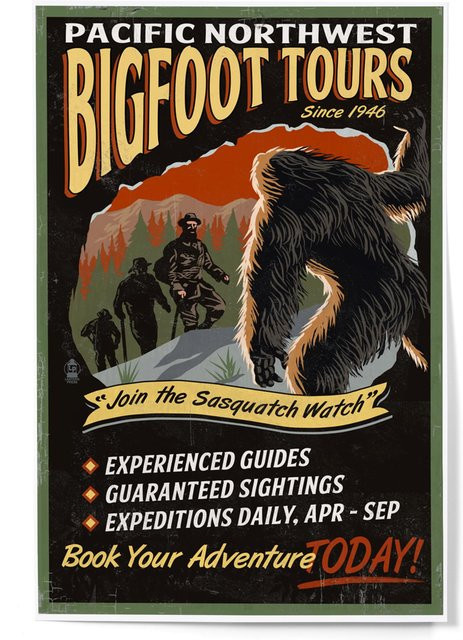Lantern Press Kunstdruck Wanddekoration Bigfoot Tours Nordwest Vintage Poster Multicolor B: 20,0 cm, H: 20,0 cm - Bild 1