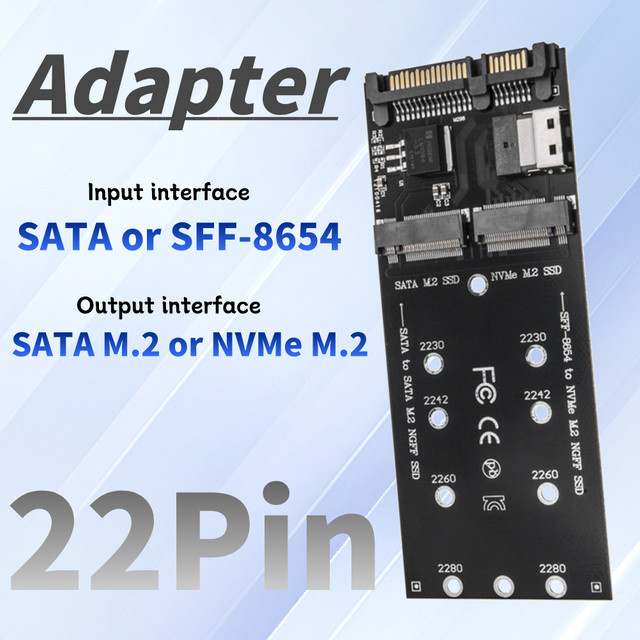 M.2 zu SATA Adapter SFF-8654 zu M.2 NVMe SSD Konverter Riser Board in Schwarz für PC Desktop Mainboard - Bild 1
