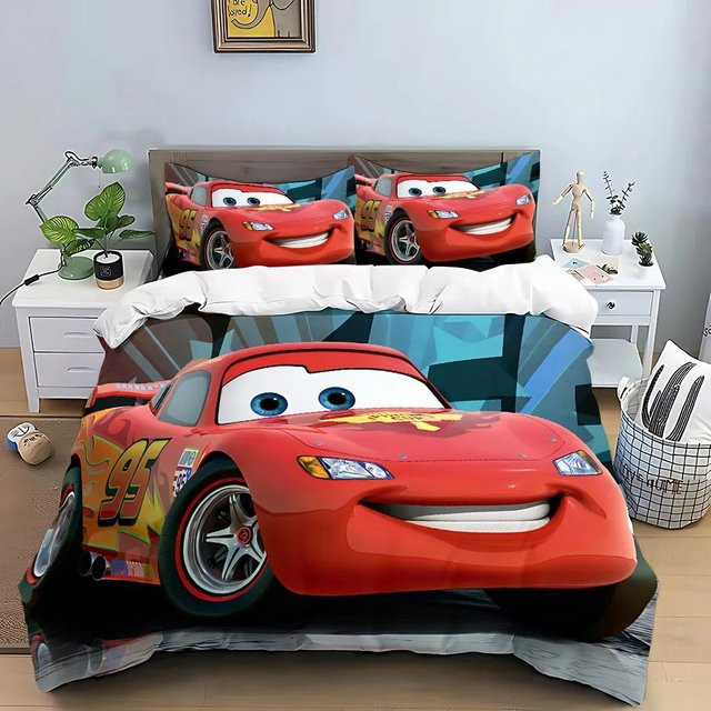 Bettwäsche Set Cartoon Rotes Auto mit Bettbezug und Kissenbezug aus Mikrofaser, B/H: 150 x 200 cm - Bild 1