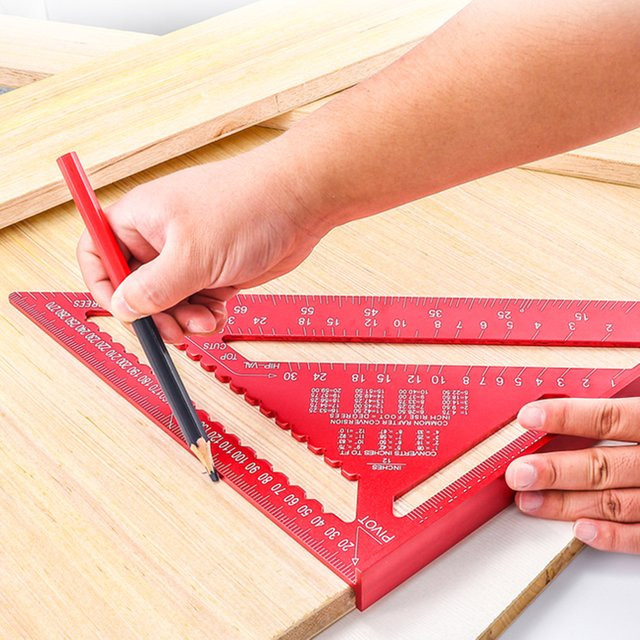 Präzises Dreiecksmessgerät aus roter Aluminiumlegierung für die Holzbearbeitung mit metrischer und imperialer Skala - Bild 1