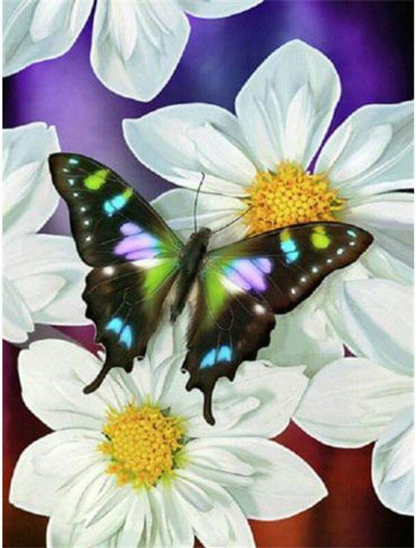 FIYO Diamond Painting Set mit Blumen, Landschaft und Schmetterlingen, 5D Stickerei mit runden Strasssteinen, mehrfarbig, B x H: 30 x 20 cm - Bild 1