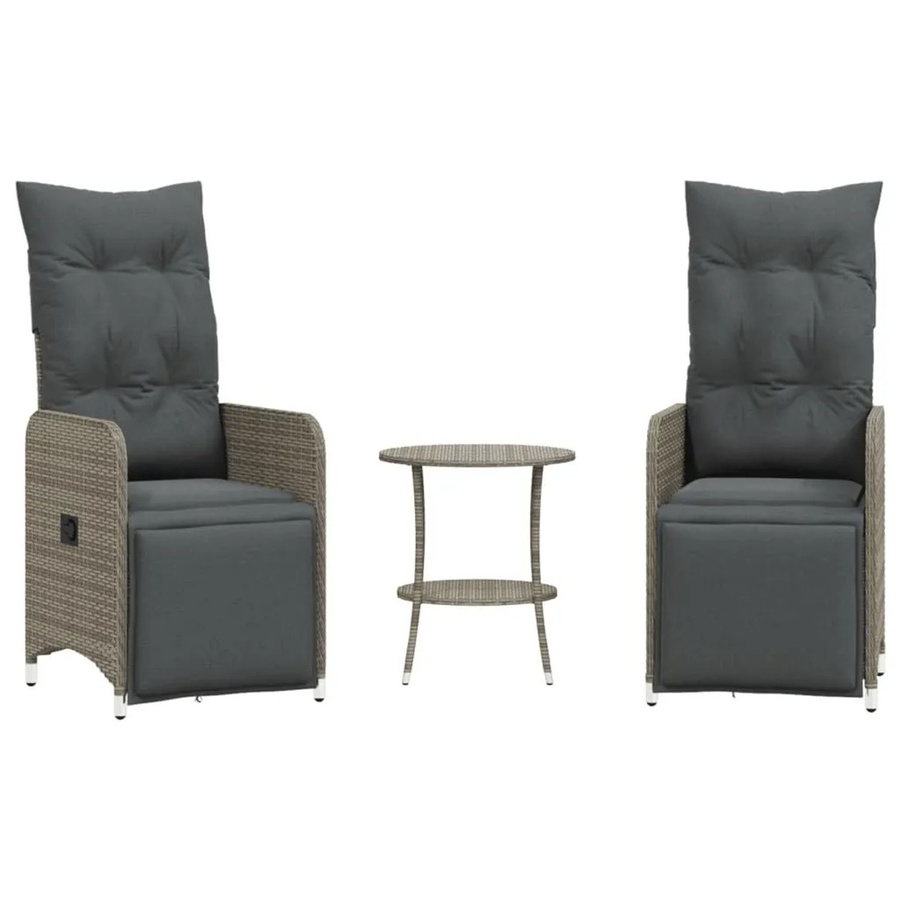 vidaXL Outdoor-Set aus 2 Lehnstühlen und Tisch aus grauem Poly-Rattan mit pulverbeschichtetem Stahlgestell - Bild 2