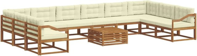vidaXL Outdoor-Sofagarnitur aus Akazienholz in U-Form mit 11-teiligem Set, Farbe Natur und Creme - Bild 1