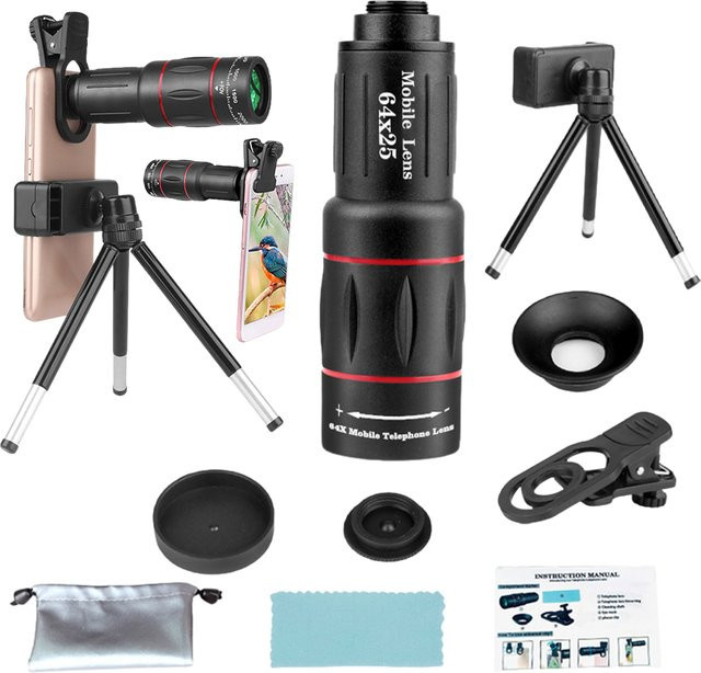Universelles Zoom Handy-Kameraobjektiv Set mit Telefonclip für Android und iPhone, Teleobjektiv in Schwarz - Bild 1