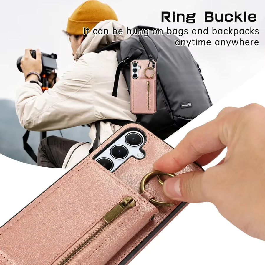 Leder-Crossbody-Handyhülle für Samsung Galaxy S24 S25 S26 Ultra S23 FE S22 S21 Plus A57 A37 A56 A36 A16 mit Kartenhalter und Brieftasche in Braun und Pink - Bild 4