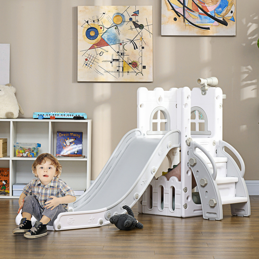 AIYAPLAY 5 in 1 Kinderrutsche mit Basketballkorb und Klettergerüst für Kleinkinder, Grau, B/T/H: 177 x 70 x 92 cm - Bild 2