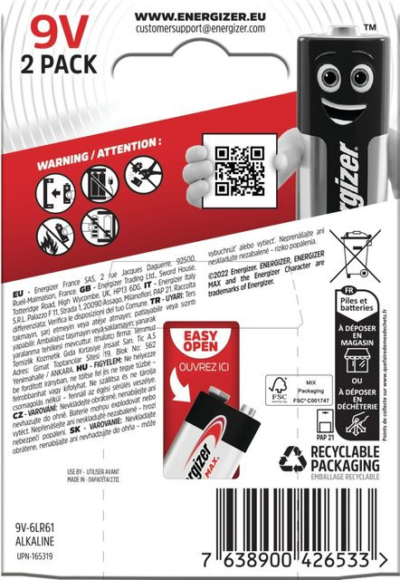 Energizer Alkaline Batterie Max 9V E-Block 2 Stück - Bild 1