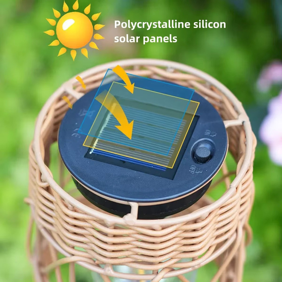 Wasserdichte LED Solar Gartenleuchte in Braun mit Rattan-Optik und warmweißem Licht für Garten, Balkon und Weg - Bild 3