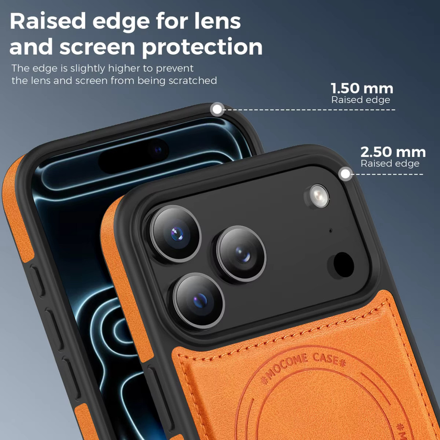 MagSafe Leder Schutzhülle für Apple iPhone 11 bis 17 Pro Max Plus in Gold und Orange mit mattem Finish - Bild 3