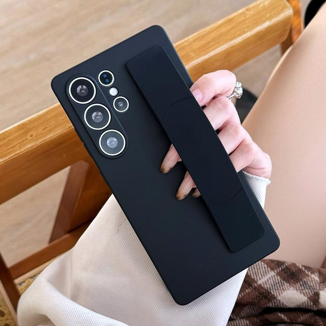 Stoßfeste Silikon Handyhülle mit elastischem Handgelenkband und Ständer für Samsung Galaxy S24, Transparent Matt - Bild 1