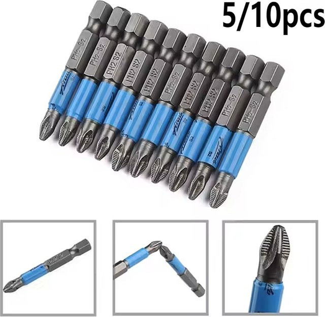 YIAEEY 10er Set magnetische Phillips PH2 Schraubendreher-Bits mit 1/4 Zoll Sechskantschaft und Anti-Rutsch-Funktion, 50 mm - Bild 1
