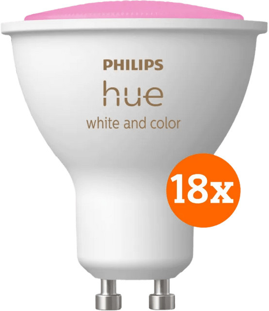 Philips Hue White & Color Ambiance LED GU10 Smart Bulb 18er-Pack mit Bluetooth und RGB-Farben - Bild 1