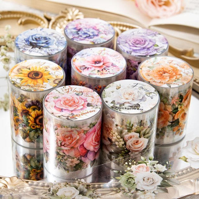 Mr. Paper PET-Folien-Schneideband mit Pflanzen- und Blumenmotiven, dekoratives Washi-Tape in Multicolour, 200 cm Rolle - Bild 1