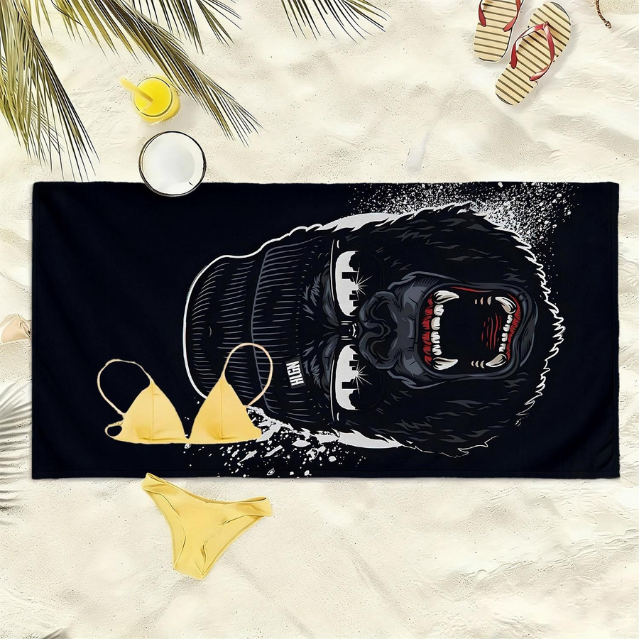 Polyester-Mikrofaser-Strandtuch mit buntem Cartoon-Gorilla-Muster, hochsaugfähig, B: 40 cm, H: 60 cm - Bild 2