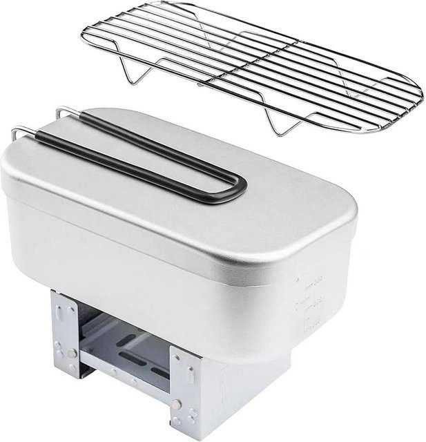 TOMTOP JMS Mini-Klappherd und Lunchbox Kombi-Set als Dampfgarer in Weiß und Silber für Picknick, Camping, Wandern und Angeln - Bild 1