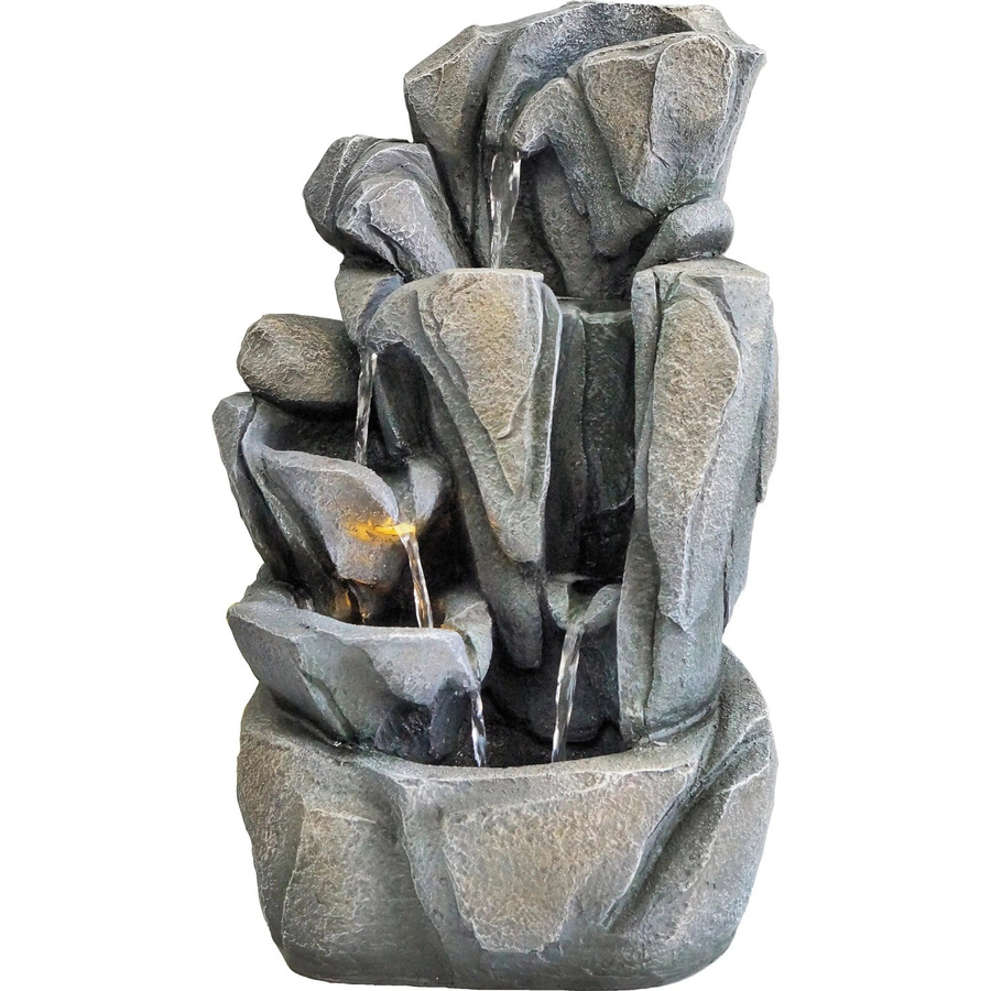 Granimex Raumbrunnen Jarro Tischbrunnen aus Fiberstone in Grau mit LED-Beleuchtung und Steinmuster - Bild 2