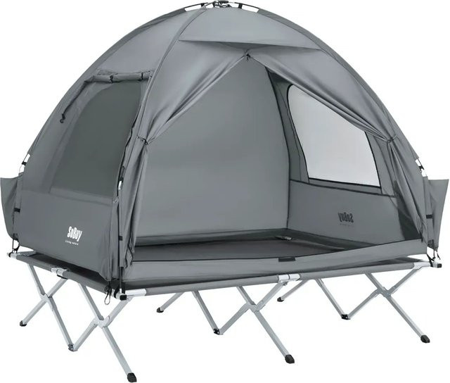 SoBuy 3in1 Campingzelt für 2 Personen mit Lampenhaken und Schuhaufbewahrungstaschen in Grün und Grau, H x B x T: 145 x 193 x 188 cm - Bild 5