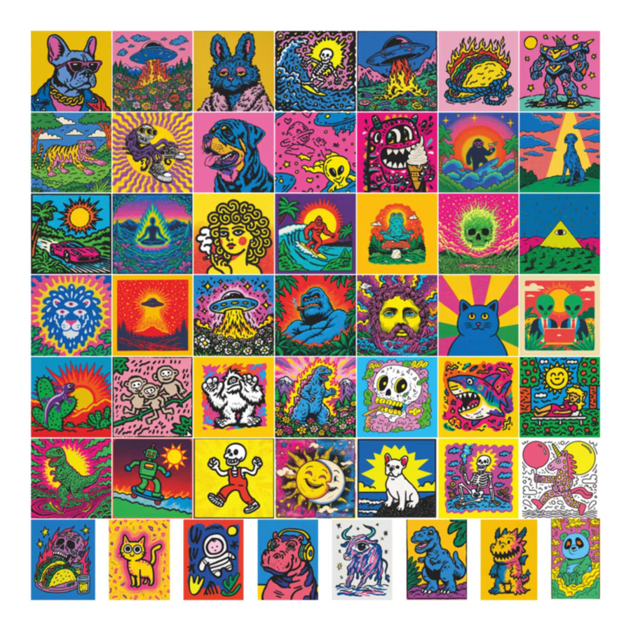 魅隆 Psychedelische Cartoon-Graffiti-Aufkleber, 50-teiliges Set, multicolour - Bild 2