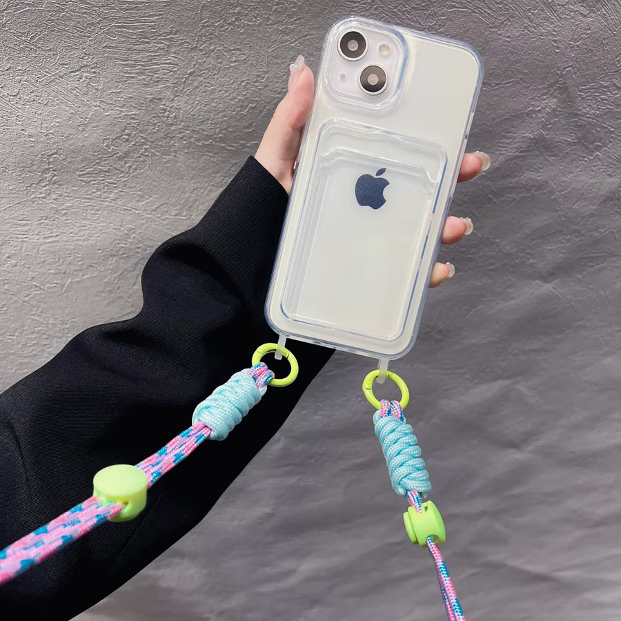 Transparente Apple iPhone Handyhülle mit Kartenhalter und buntem Crossbody-Lanyard-Seil für iPhone 14 Pro Max 12 XR 7 8 Plus XS Max - Bild 4