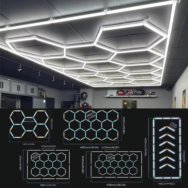 PIBAOGU LED Deckenbeleuchtung in Wabenform, sechseckige Garagenbeleuchtung in Weiß für Werkstatt, Friseursalon und Fitnessstudio - Bild 1