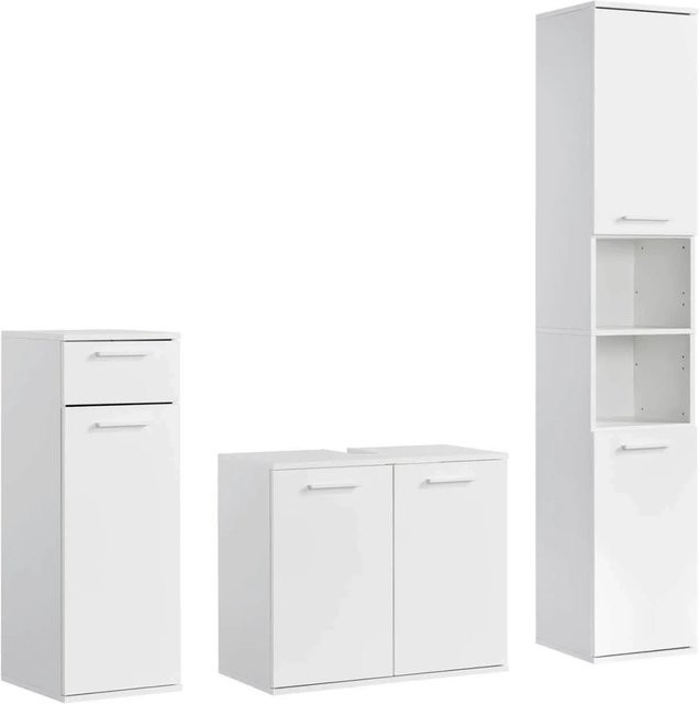 mokebo Badmöbel Set Der Steuermann 3-teilig in Weiß und Anthrazit mit Hochschrank und glänzender Oberfläche - Bild 1