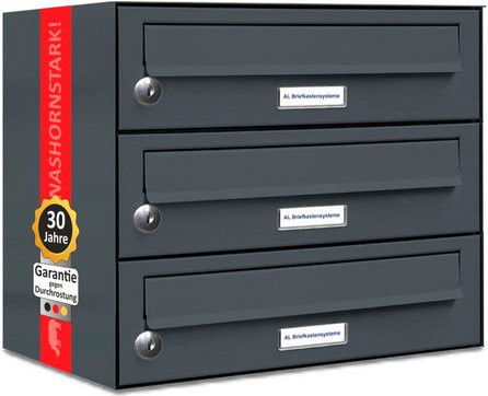 AL Briefkasten für 3 Parteien, Aufputzmontage, grau, B/H/T: 153,62 x 34,5 x 27,5 cm - Bild 1