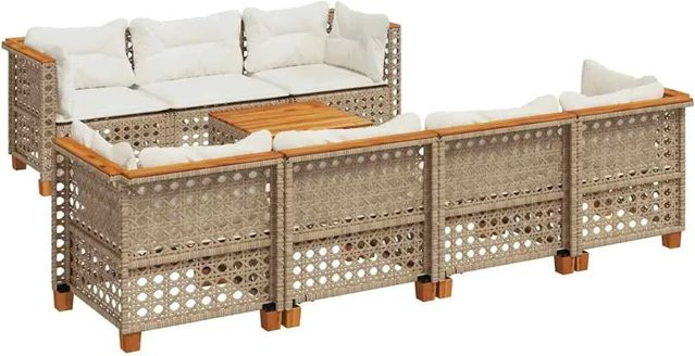 vidaXL 8-teilige Garten-Sofagarnitur aus Poly-Rattan und Akazienholz in Beige und Cremeweiß - Bild 1