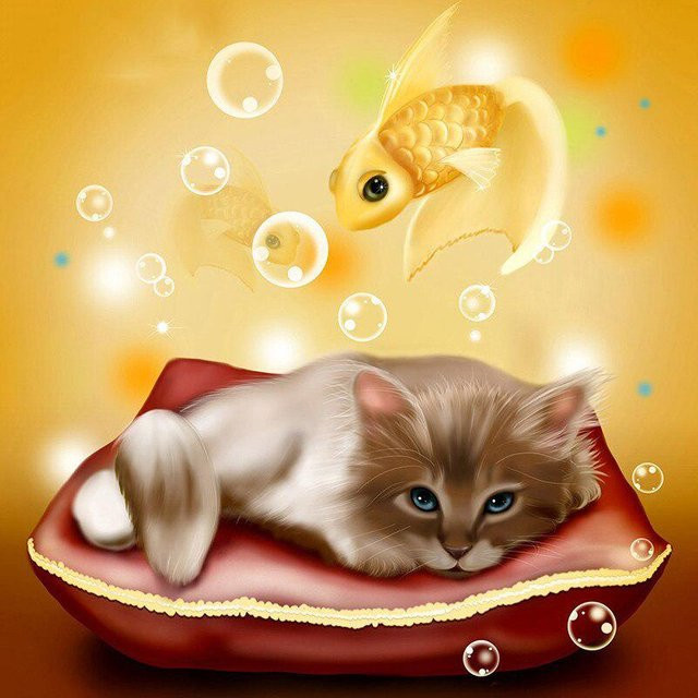 FIYO DIY 5D Diamond Painting Set Katzen und Goldfisch in Beige, B/B/H: 30 x 30 x 30 cm - Bild 1
