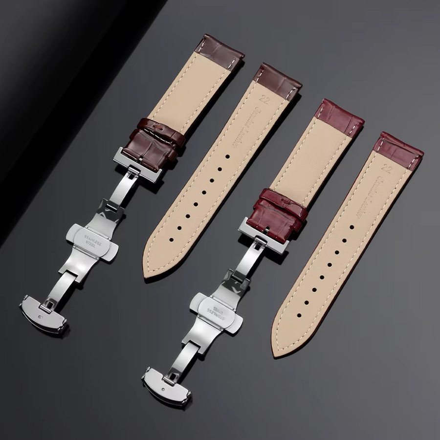 Uhrenarmband Kalbsleder, Bambusmuster, Schmetterlingsverschluss, Unisex - Bild 2