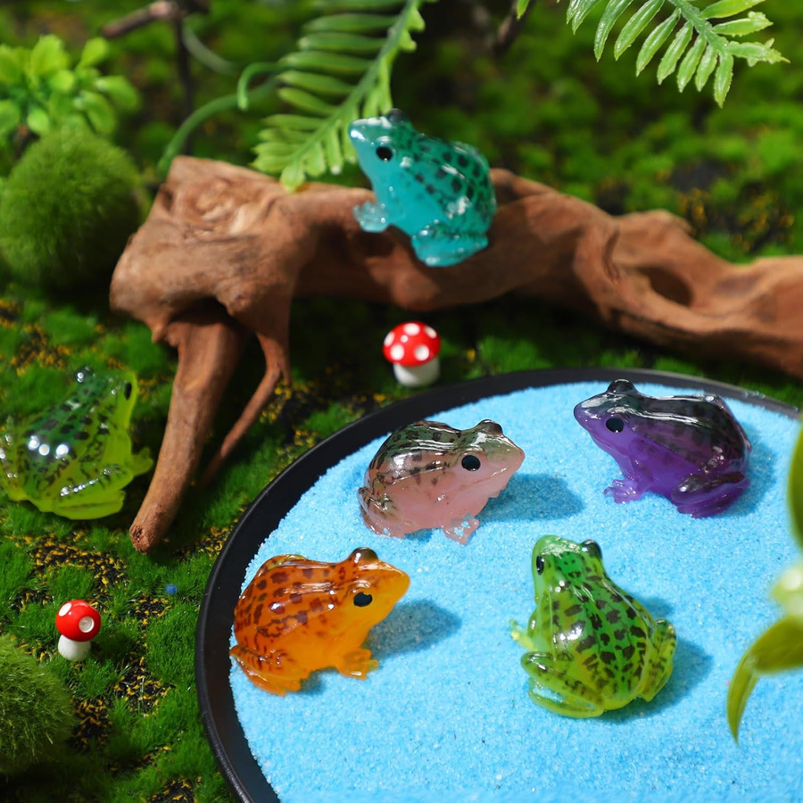 Yiran toy 10-teiliges Set Leuchtende Mini-Froschfiguren aus Harz bunt - Bild 3