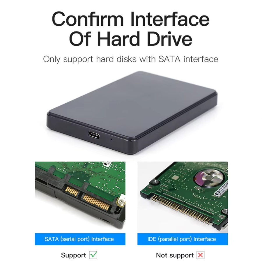 Tragbares 2,5 Zoll HDD-Gehäuse mit USB 3.1 und USB-C Anschluss für SATA 1/2/3 HDD oder SSD in Schwarz - Bild 5