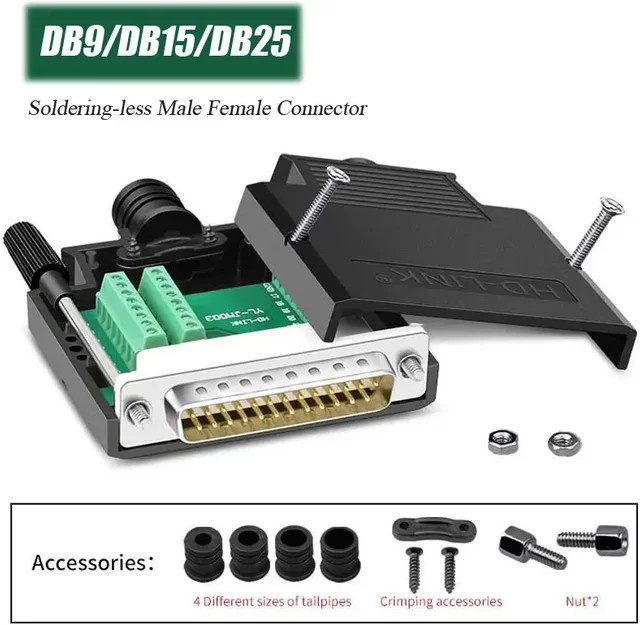 TLXT D-SUB Terminal-Stecker-Adapter Set für DB9 DB15 DB25 in Schwarz, lötfreie Breakout-Stecker für COM RS232 serielle Ports, männlich und weiblich - Bild 1