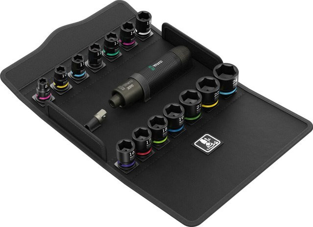 Wera 2090/16 Impaktor Schlagschraubendreher Set 1 mit metrischen Steckschlüsseleinsätzen 3/8 Zoll, 16-teilig, Schwarz - Bild 1