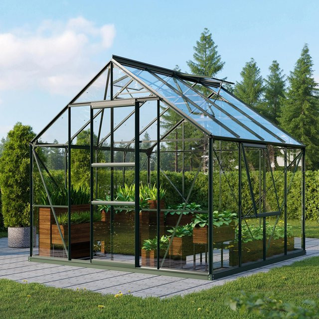 Vitavia Gewächshaus Meridian 6700 in Smaragdgrün mit 6,7 m² Fläche, Sicherheitsglas und Schiebetür - Bild 1