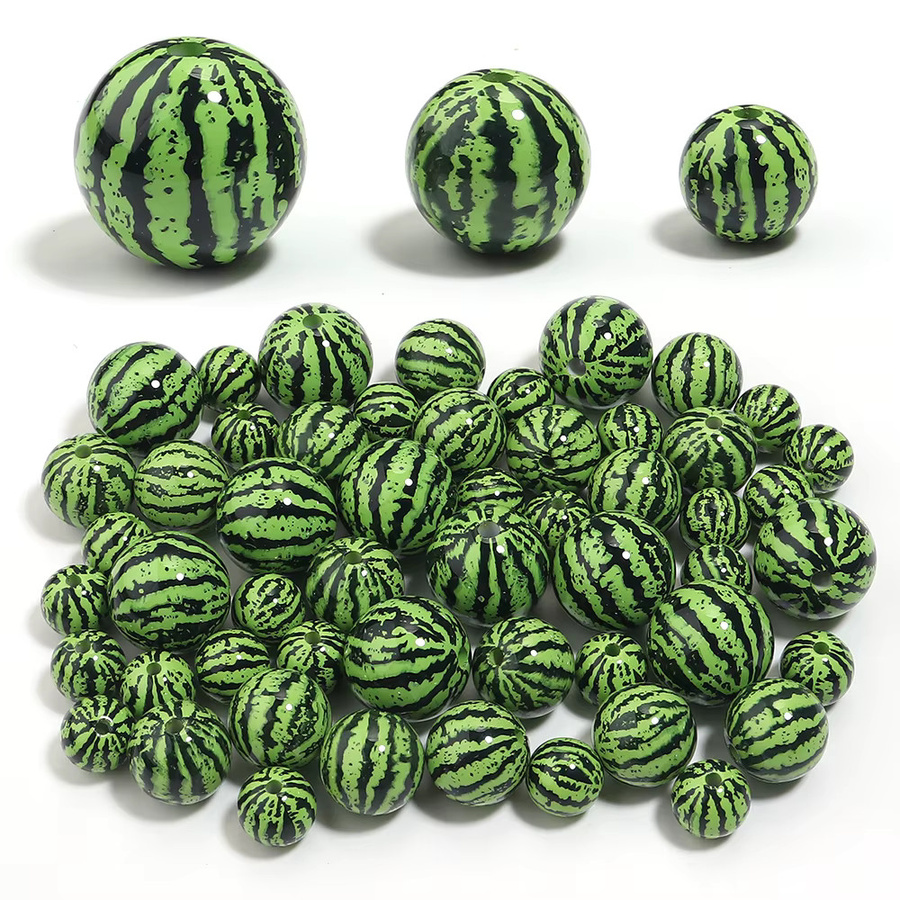 louleur Acryl-Wassermelonenperlen, grün, rund, 12/16/20 mm, Unisex - Bild 3