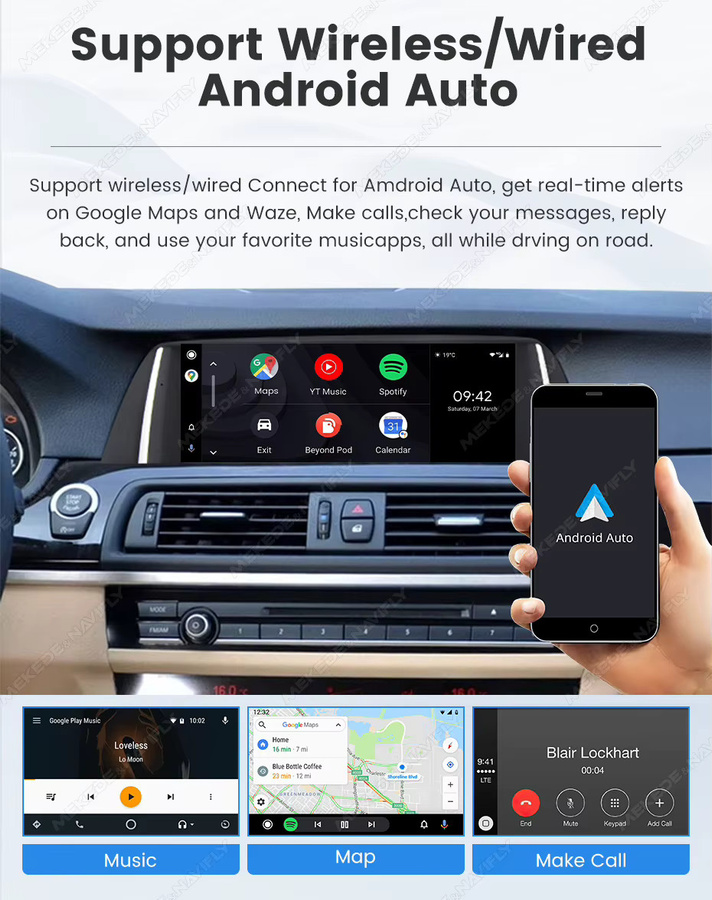 MEKEDE Android Autoradio Multimedia-Player für BMW 5er F10 F11 CIC NBT mit 12,3 Zoll 2K QLED Bildschirm, Wireless CarPlay, Android Auto, Bluetooth und WiFi, Schwarz - Bild 4