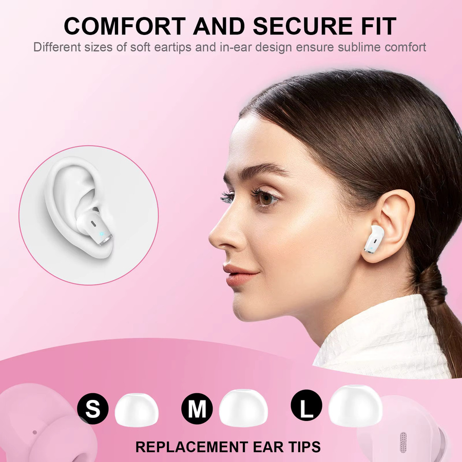 Jxrev Kabellose Bluetooth 5.3 Ohrhörer mit Geräuschunterdrückung und LED-Anzeige in Pink und Weiß - Bild 2
