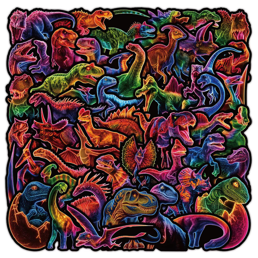 51 Stück Neon-Dinosaurier-Muster-Aufkleber in Multicolour für DIY-Dekoration von Laptop, Gitarre und Gepäck von Golden Memory Stickers Store - Bild 2