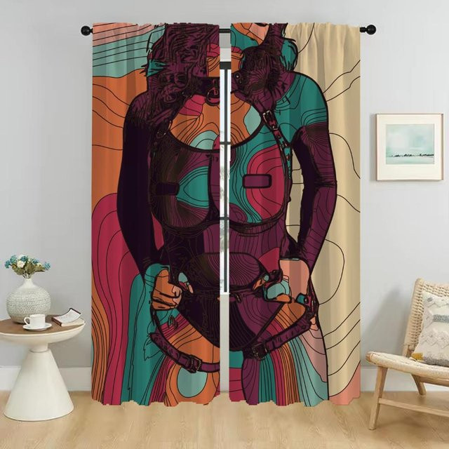 Geometrische Tüll-Vorhänge für das Kinderzimmer und Schlafzimmer, 2 Paneele, Mehrfarbig, Breite: 50 cm, Höhe: 70 cm - Bild 1