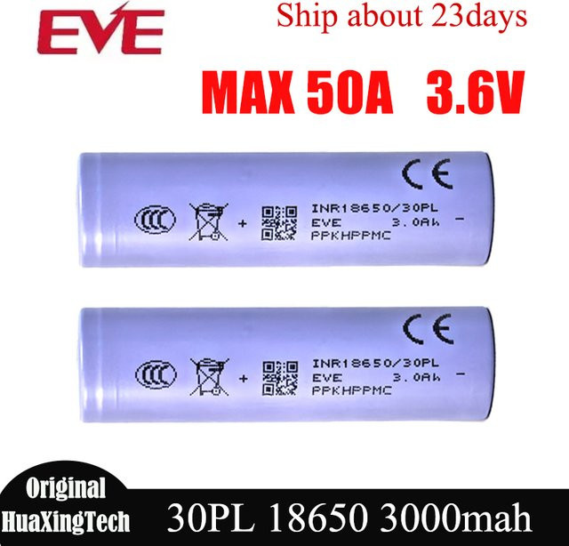 EVE 30PL 18650 Lithium-Ionen-Akku, 3000 mAh, 3,6 V, Hochleistungs-Akku für Akkupacks - Bild 1