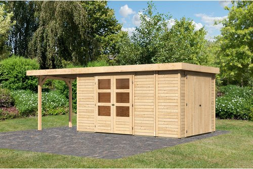 Gartenhaus aus Holz Retola 6 mit Anbauschrank und Anbaudach, B/H/T: 302 x 246 x 19 cm, naturbelassen - Bild 1