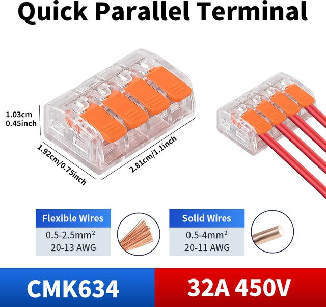 JINH Hebel-Parallel-Drahtverbinder mit 4 Anschlüssen für 0,2–4 mm², transparent - Bild 1
