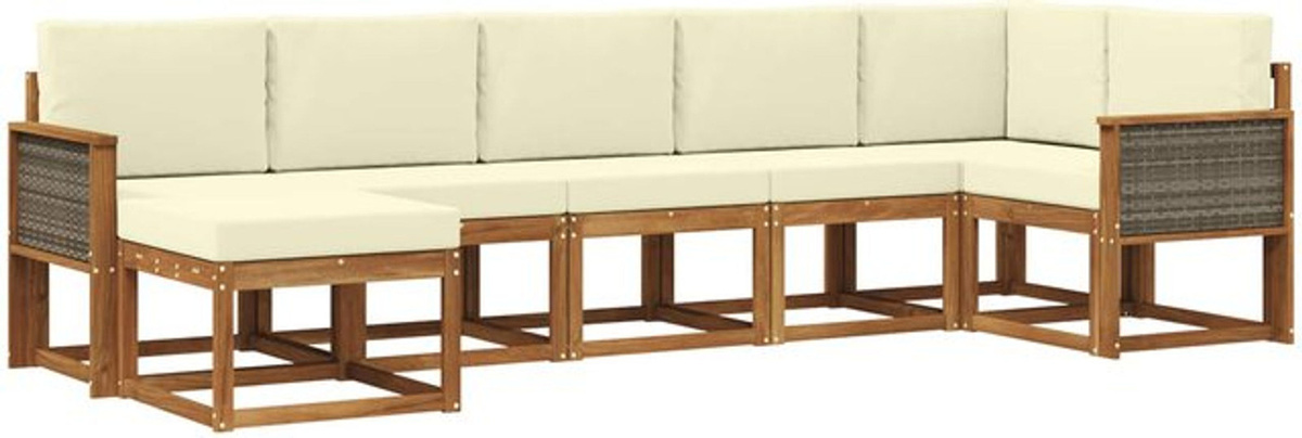 vidaXL Outdoor-Sofagarnitur aus Akazie Massivholz mit 7-teiligem Set und Kissen in Natur und Beige aus Polyester - Bild 1