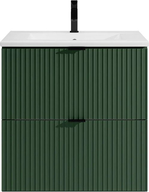Zevini Einzelwaschtisch in Grün mit modernem mattem Design, Breite: 60 cm, Tiefe: 47 cm, Höhe: 60 cm - Bild 1