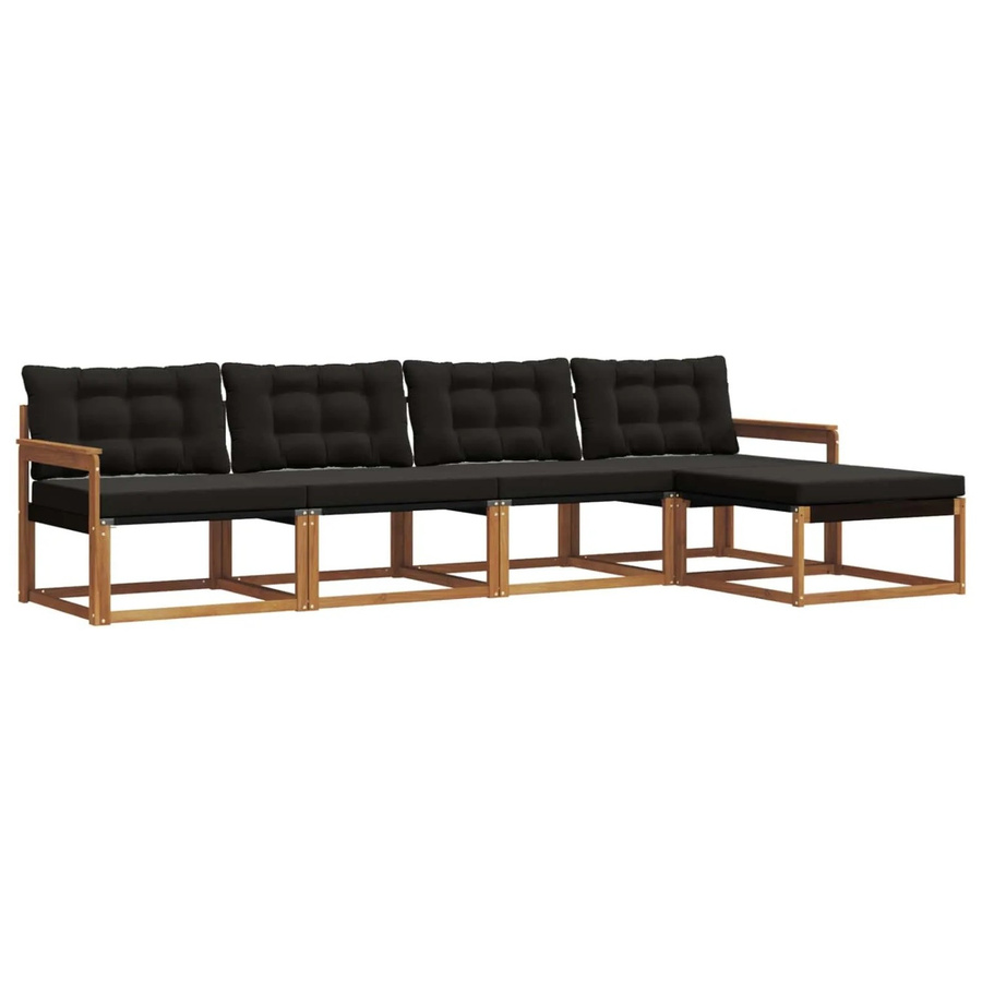 vidaXL Outdoor-Sofagarnitur 5-teilig aus Akazienholz und Textilene in Natur und Schwarz mit Kissen - Bild 2