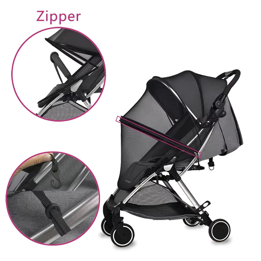 Bebies Moskitonetz für Sommer Baby und Kinderwagen als universelle Mesh-Abdeckung mit Reißverschluss zum Insektenschutz in Schwarz oder Weiß - Bild 3