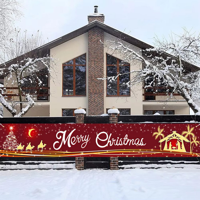 VIKAMA Frohe Weihnachten Banner als Weihnachtsdekoration für drinnen und draußen, Farbe: Rot, B/H: 200 x 40 cm - Bild 1