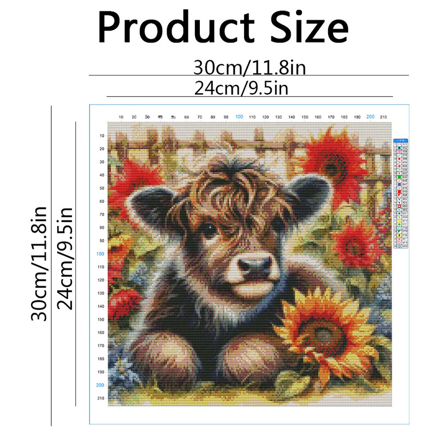 Evershine Kreuzstich Set Kuh mit Sonnenblumen Motiv, 11CT DIY Stickerei Leinwand in Multicolour - Bild 2