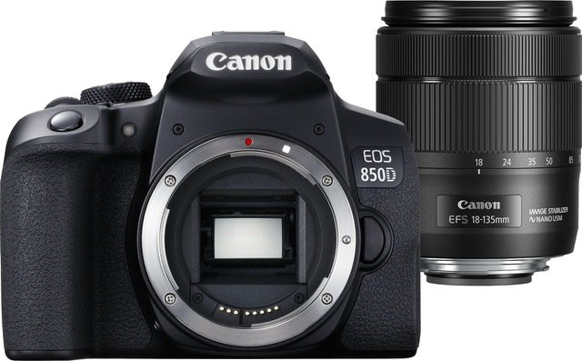 Canon EOS 850D DSLR-Kamera mit EF-S 18-135mm F3.5-5.6 IS USM Zoomobjektiv in Schwarz - Bild 1
